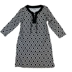 Lands' End Women’s Size Small Black White Lace Up Chest Geometric Dress‎